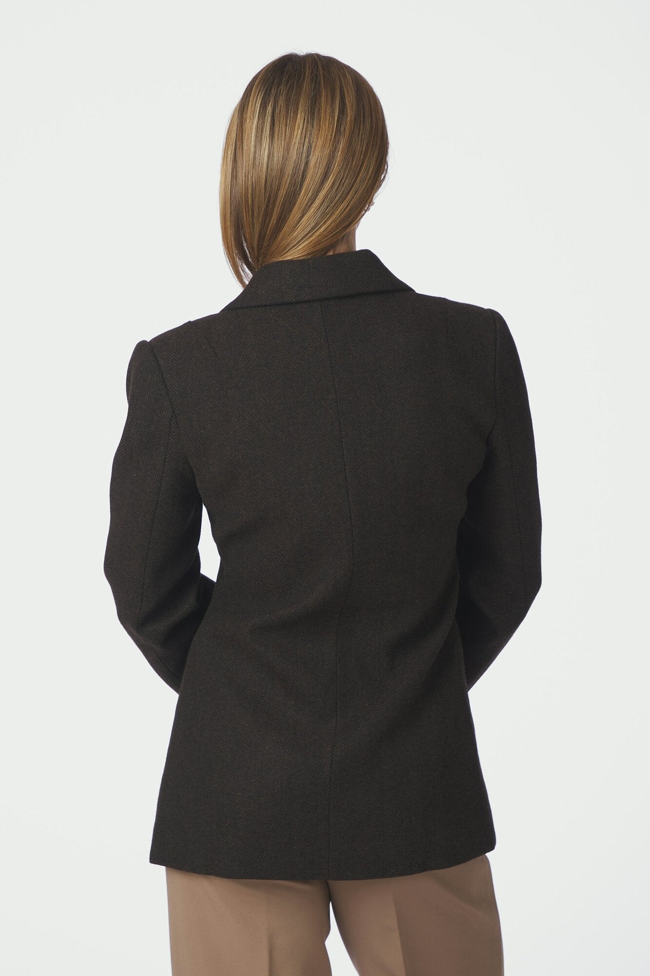 Bowie Herringbone uldblazer - Dark Brown